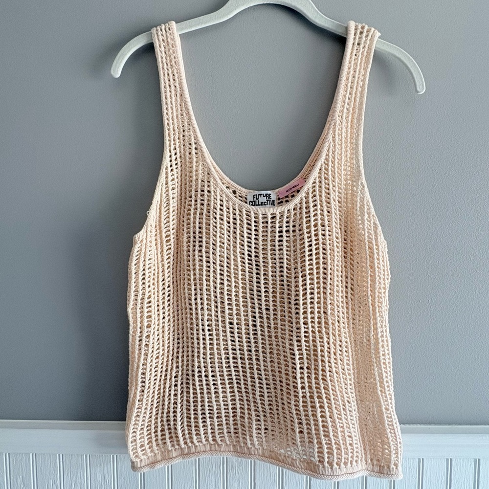 Future Collective Crochet tank top beige tan open-knit size medium sheer design